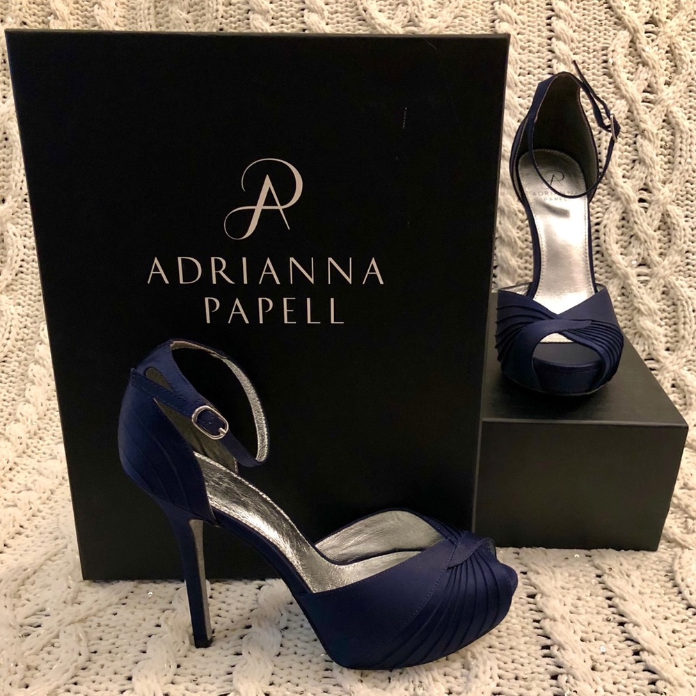 Navy open toe heels.